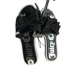 Juicy Couture Yordeen Flip Flops Black w/ Rhinestones Size 6